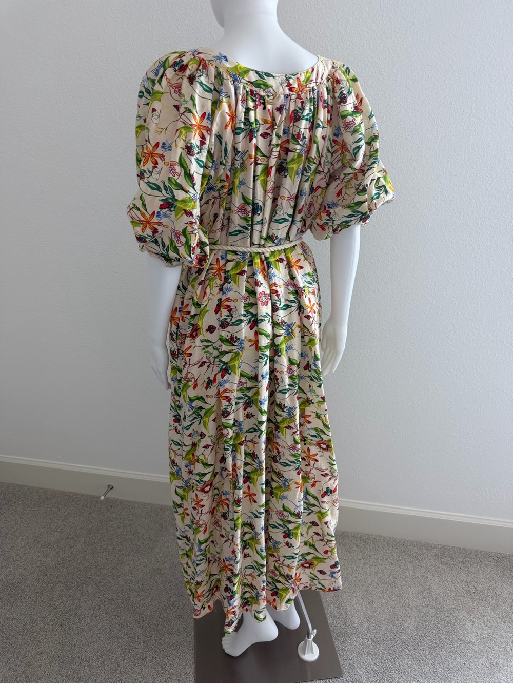 La Boheme Girls Women's Cream Floral Maxi Dress with Puff Sleeves - Picture 9 of 10